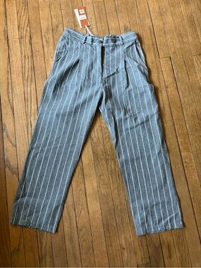 Gray Pinstripe Straight-Leg Pants